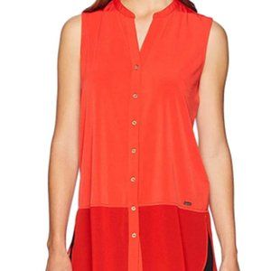 Calvin Klein Sleeveless Chiffon Red Blouse, S